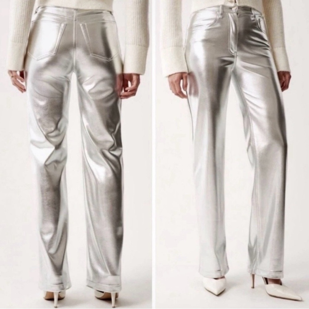 Abercrombie & Fitch Women's Metallic Silver Straight Leg Pants